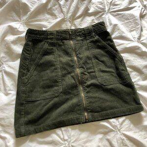 Hollister Dark Green Corduroy Zip-Up Mini-Skirt